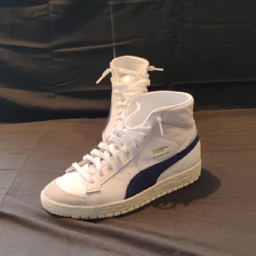 Puma Ralph Sampson White and Navy Mid High-Top Sneakers Sz 9